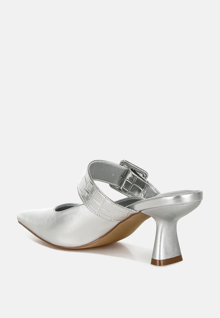 Bismi Large Buckle Kitten Heel Mules