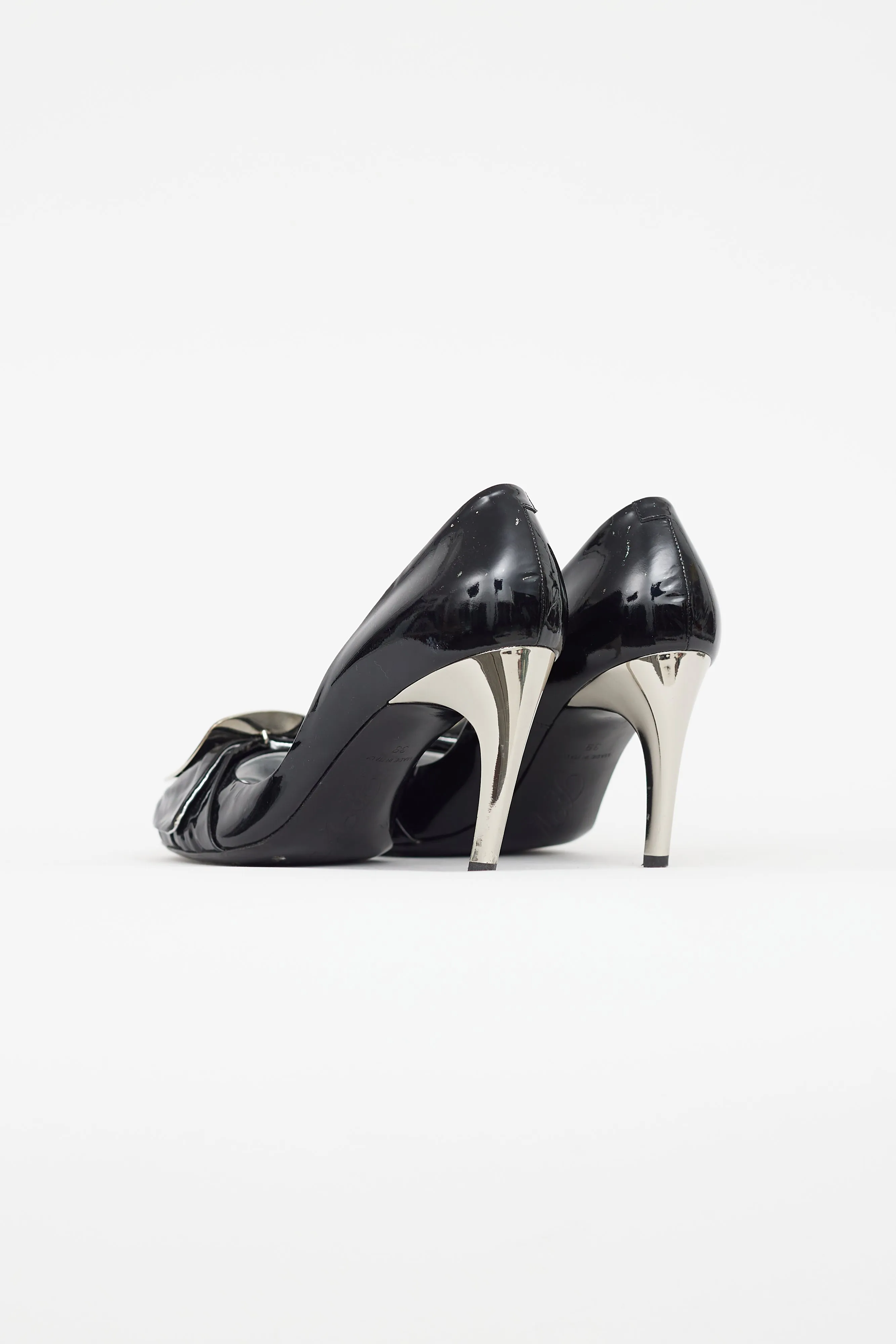 Black & Silver D'Orsay Peep Toe Heel