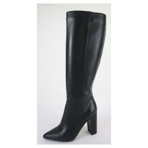 Black Chunky Heel Knee High Boots