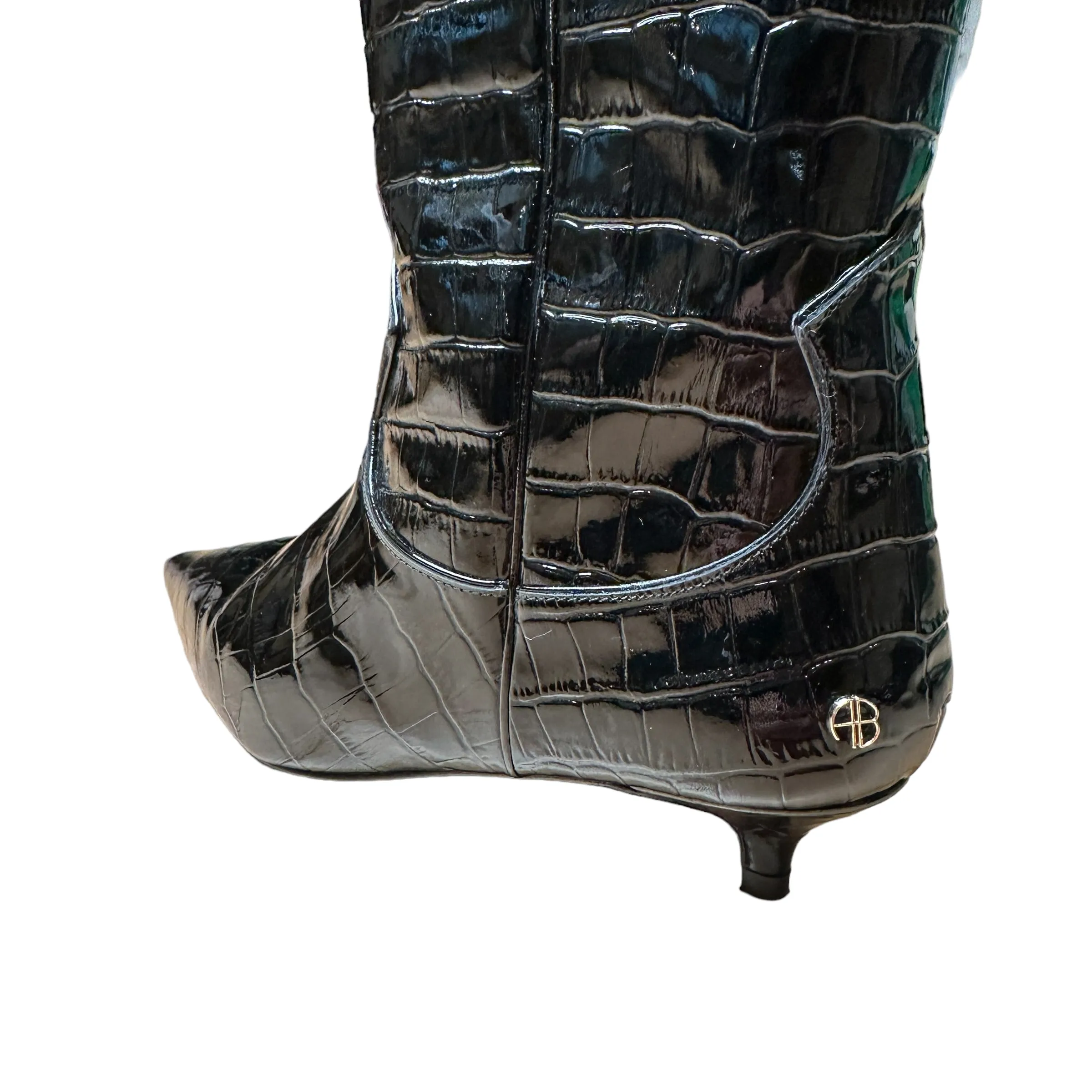 Black Croc Embossed Boots - 7