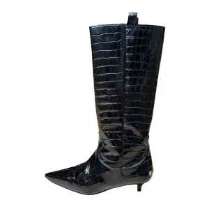 Black Croc Embossed Boots - 7