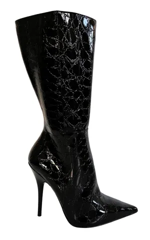 Black Crock Embossed Patent Leather Boots