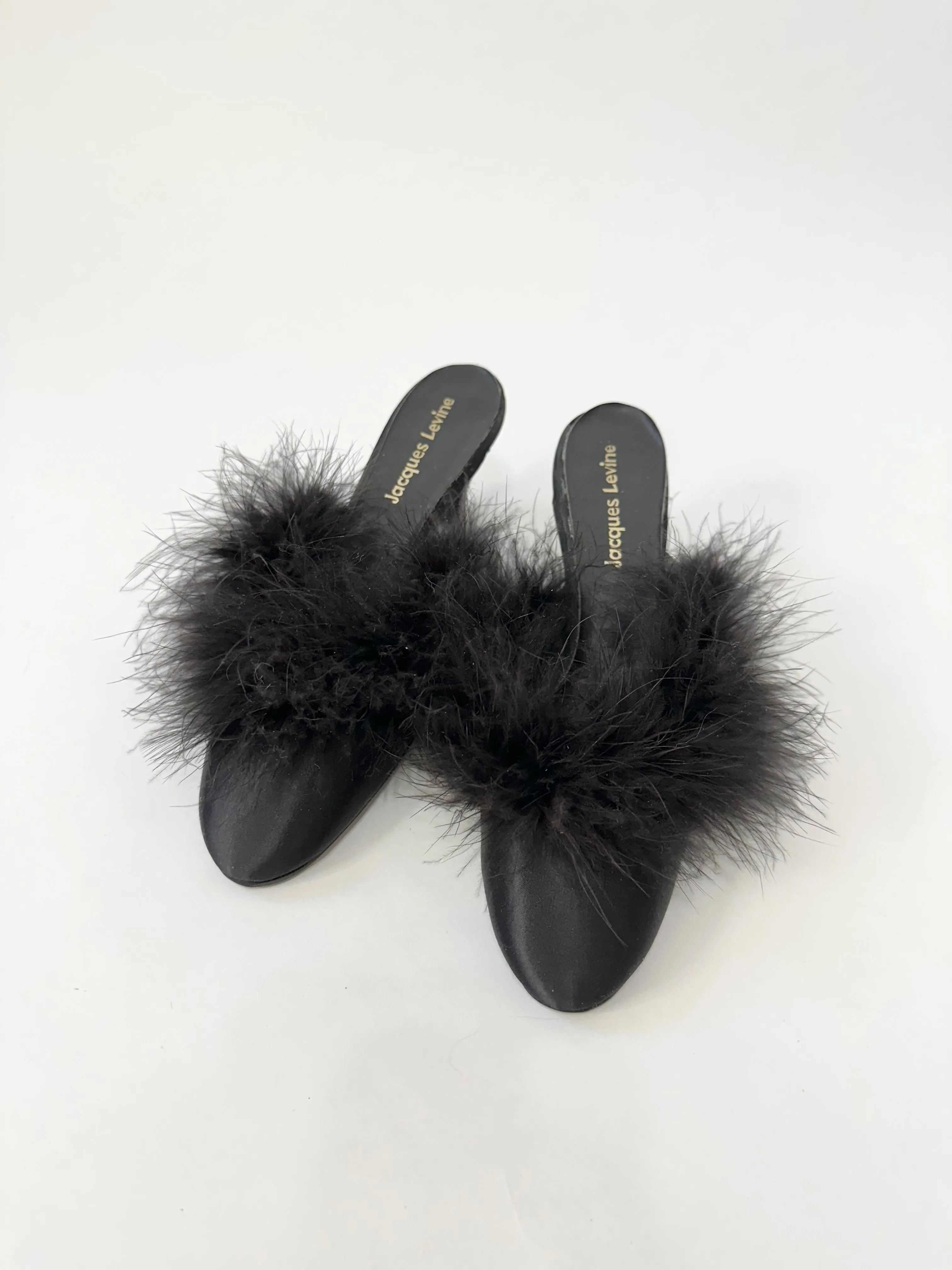 Black Feather Kitten Heel Mules (5.5)