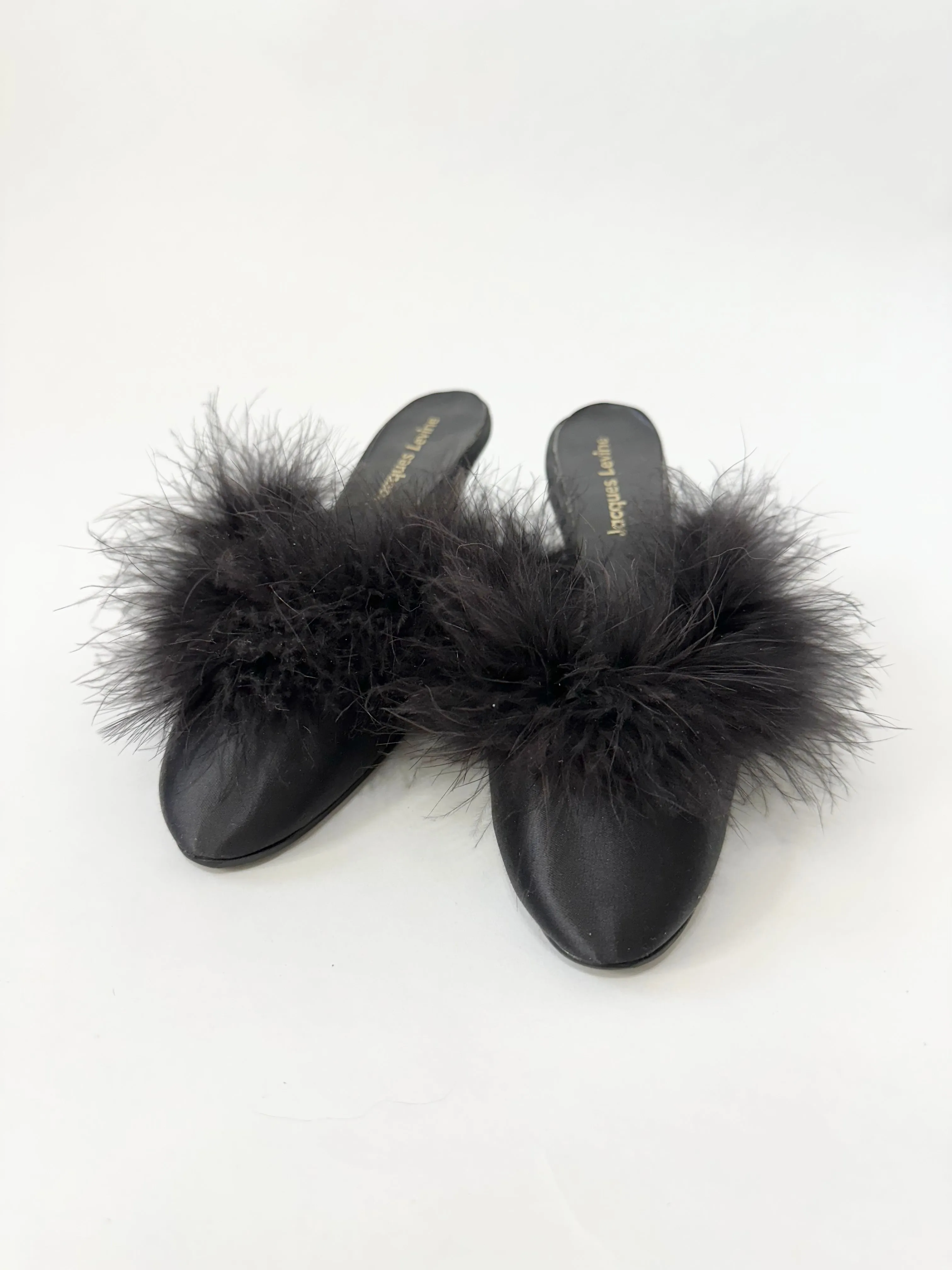 Black Feather Kitten Heel Mules (5.5)