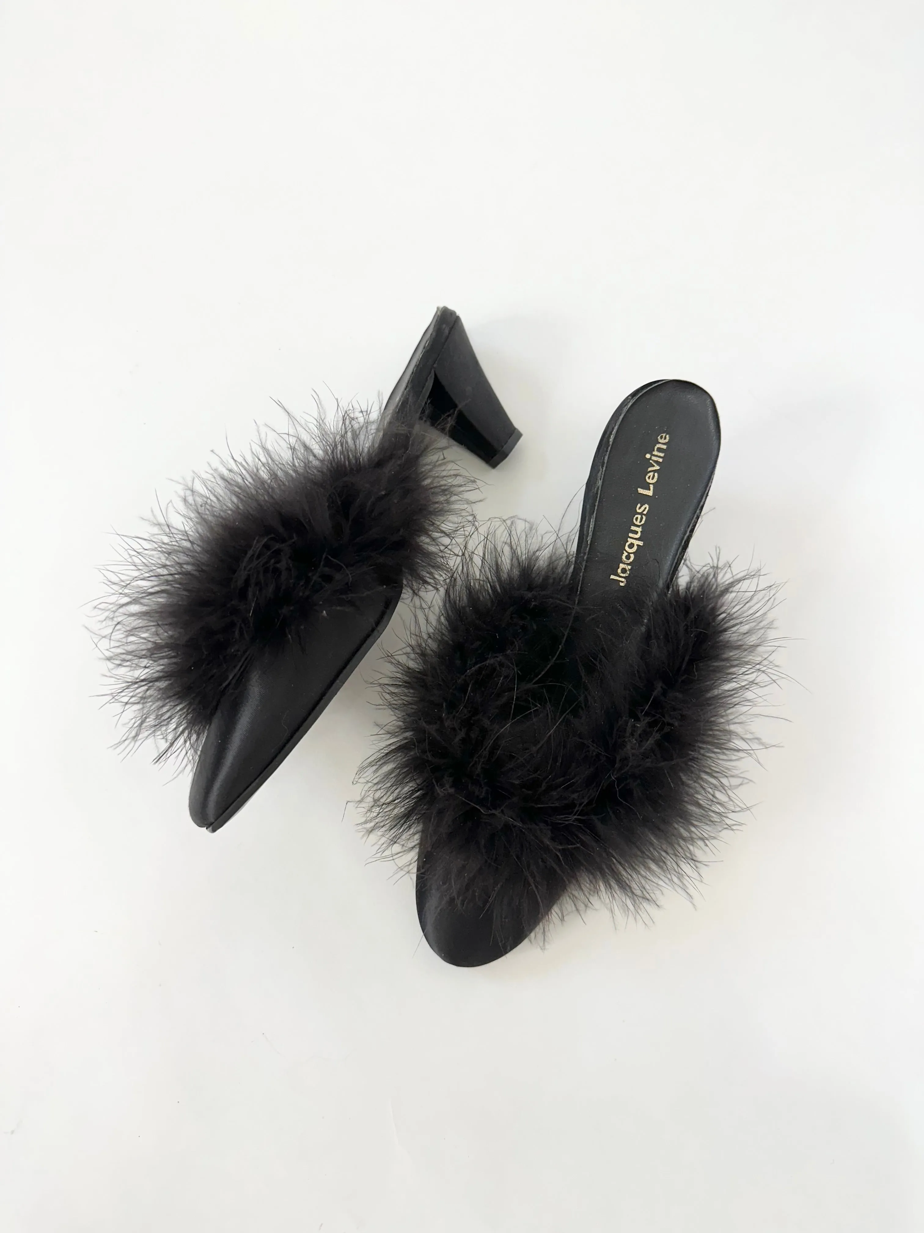 Black Feather Kitten Heel Mules (5.5)