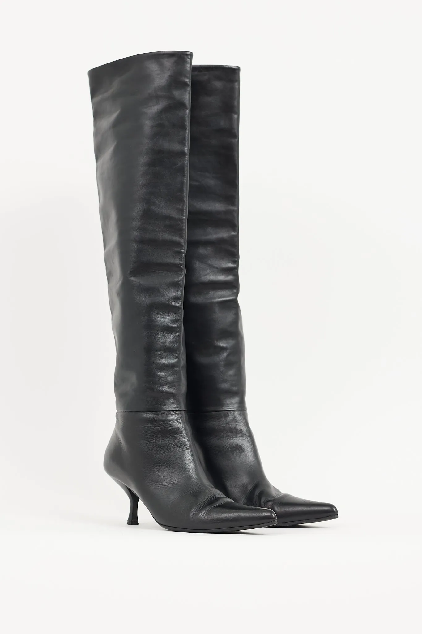 Black Leather Bourgeoise Knee High Boot