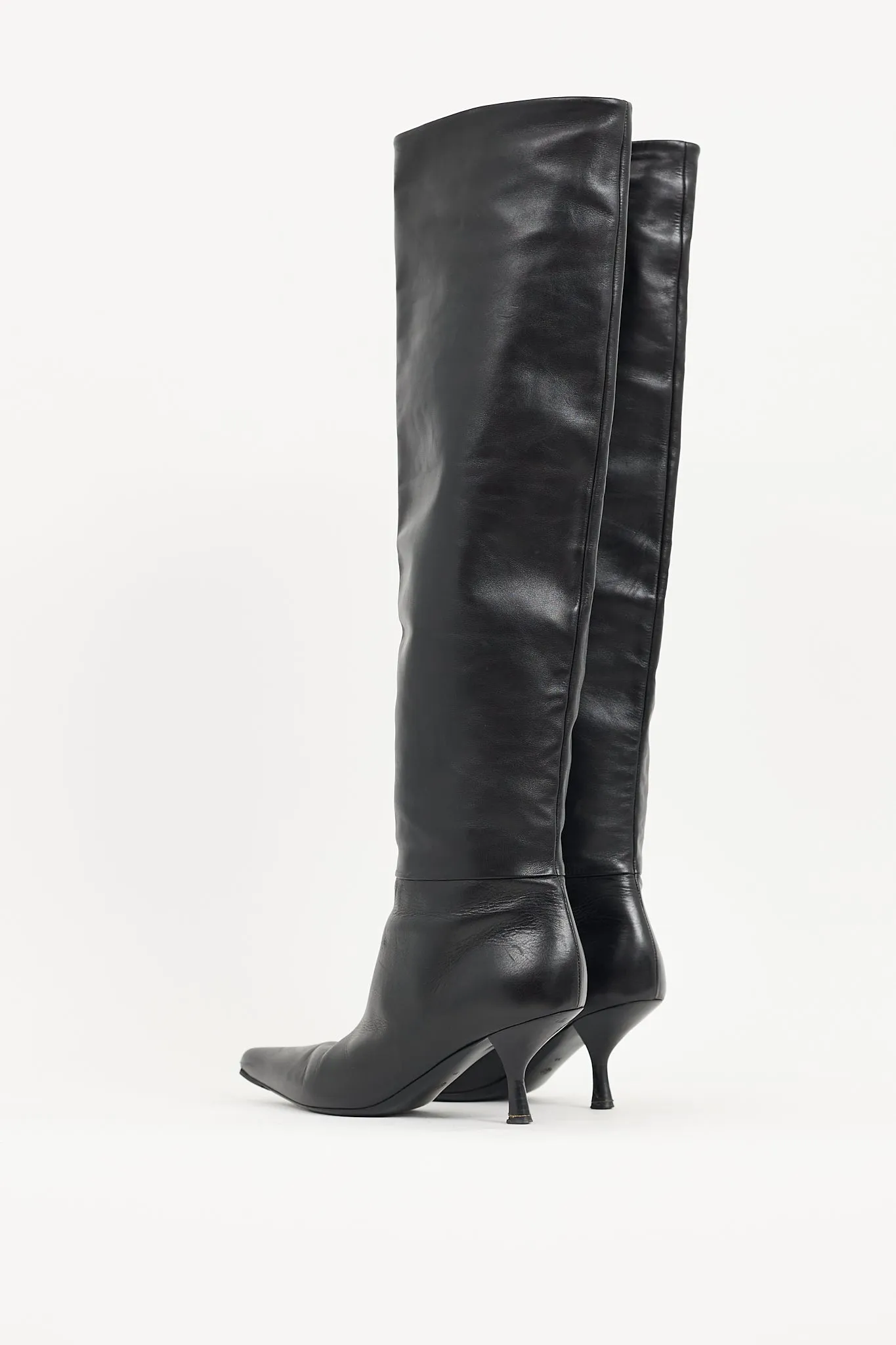 Black Leather Bourgeoise Knee High Boot