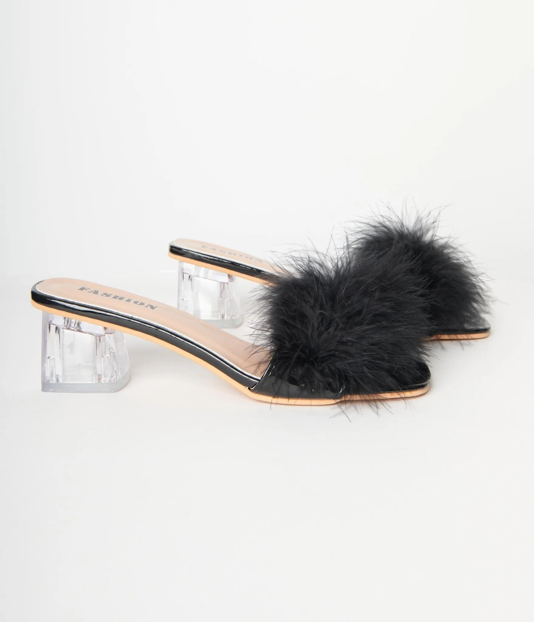 Black Marabou Feather Slipper Heels