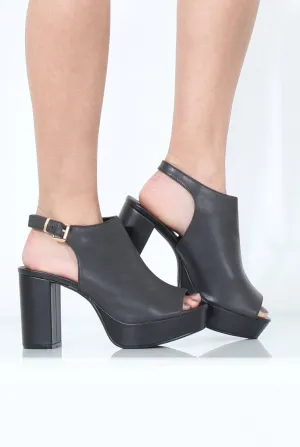 Black Peep Toe Block Heels - Nadine