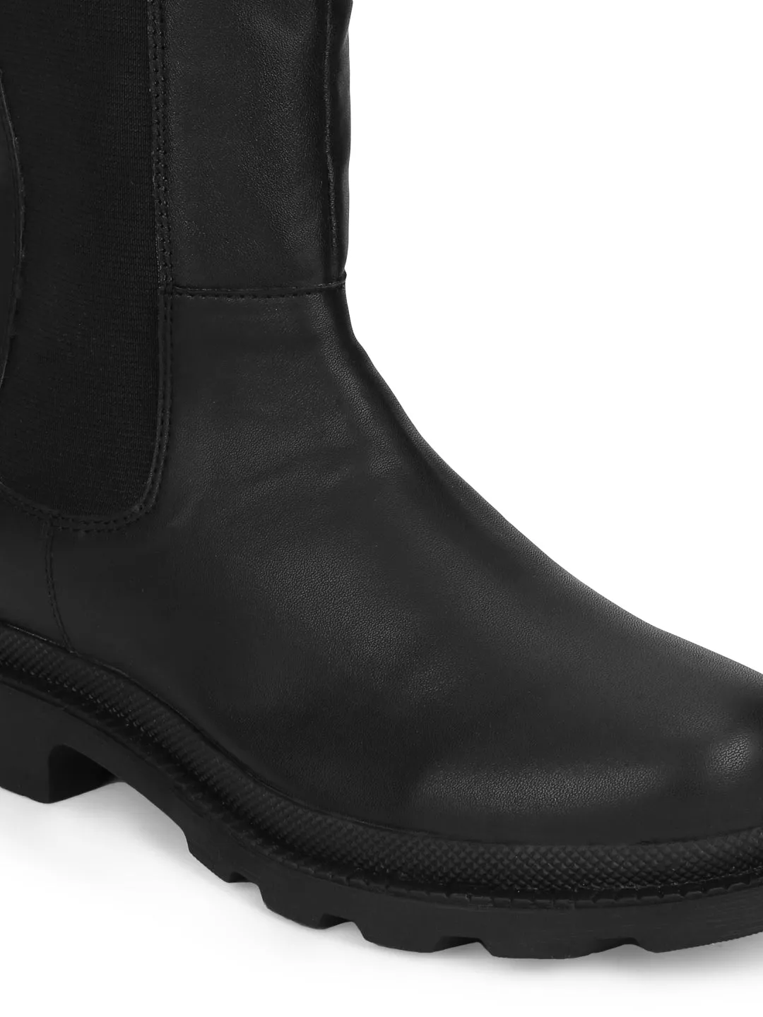 Black PU Slip On Oxford Ankle Boots (TC-ST-1204-BLKPU)