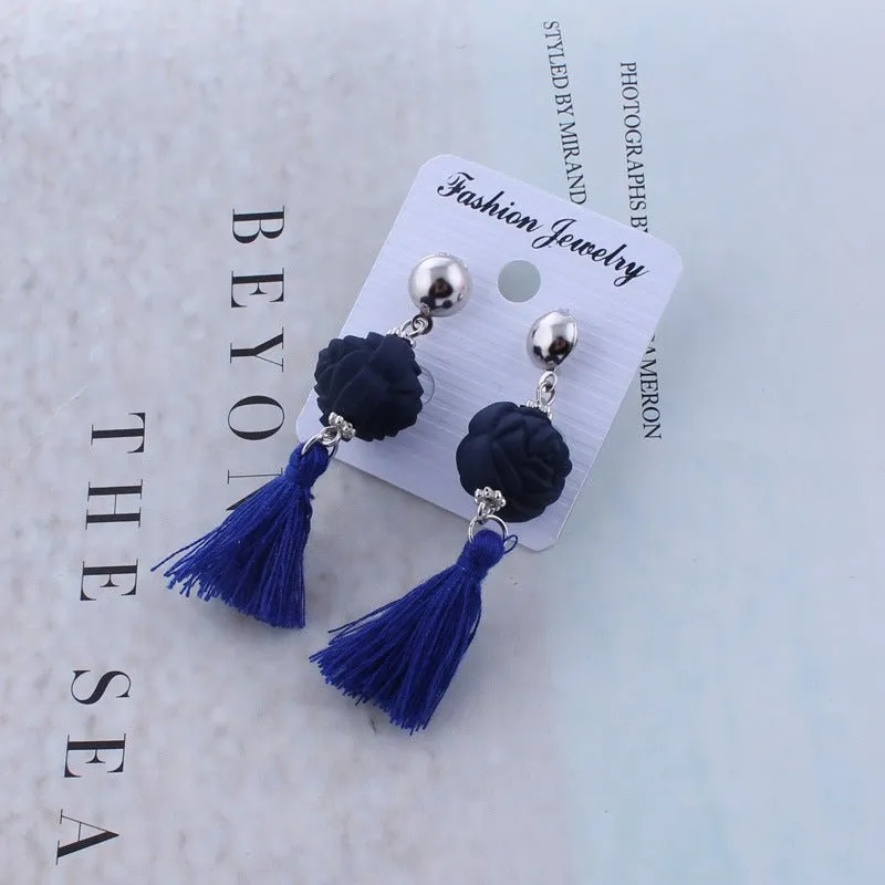 Black Rose and Tassel Earrings