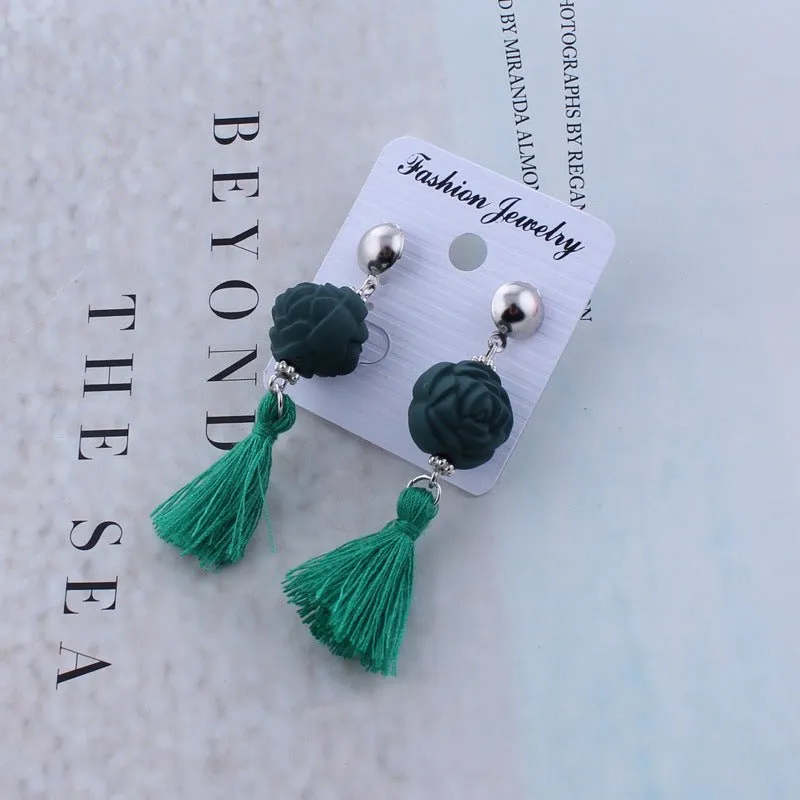 Black Rose and Tassel Earrings