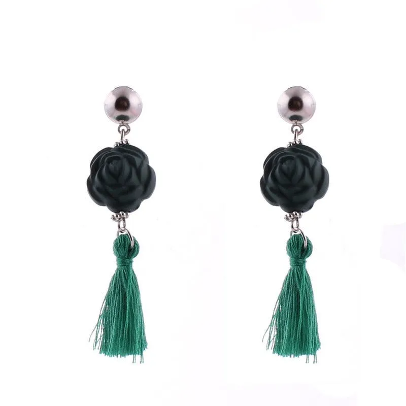 Black Rose and Tassel Earrings