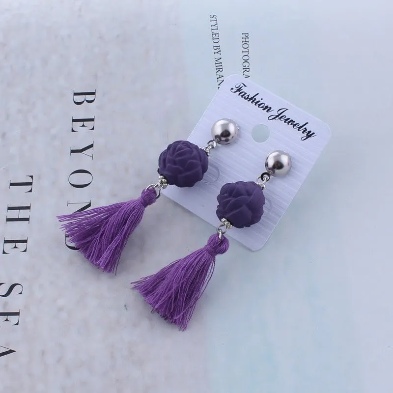 Black Rose and Tassel Earrings