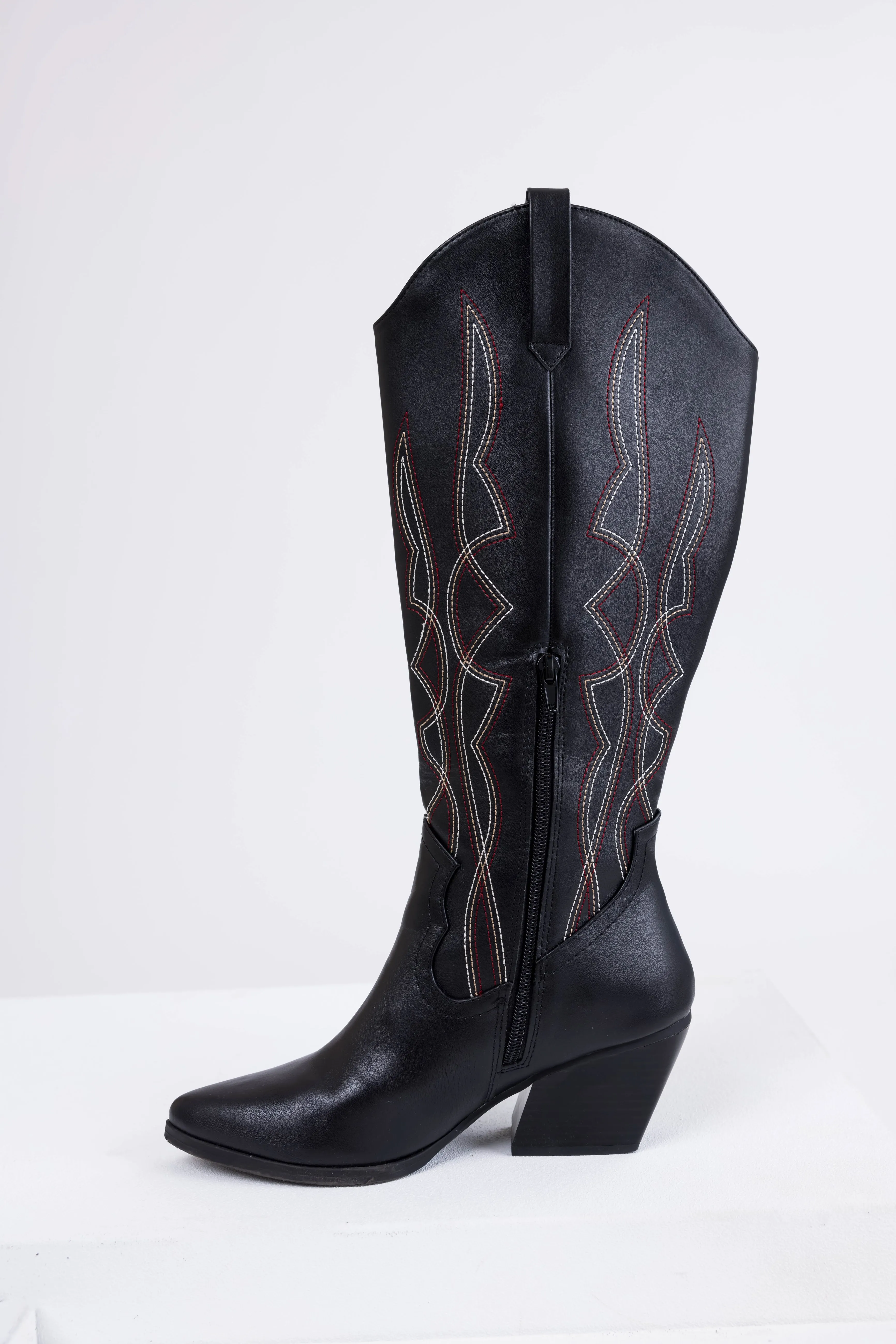 Black Western Style Knee High Boots