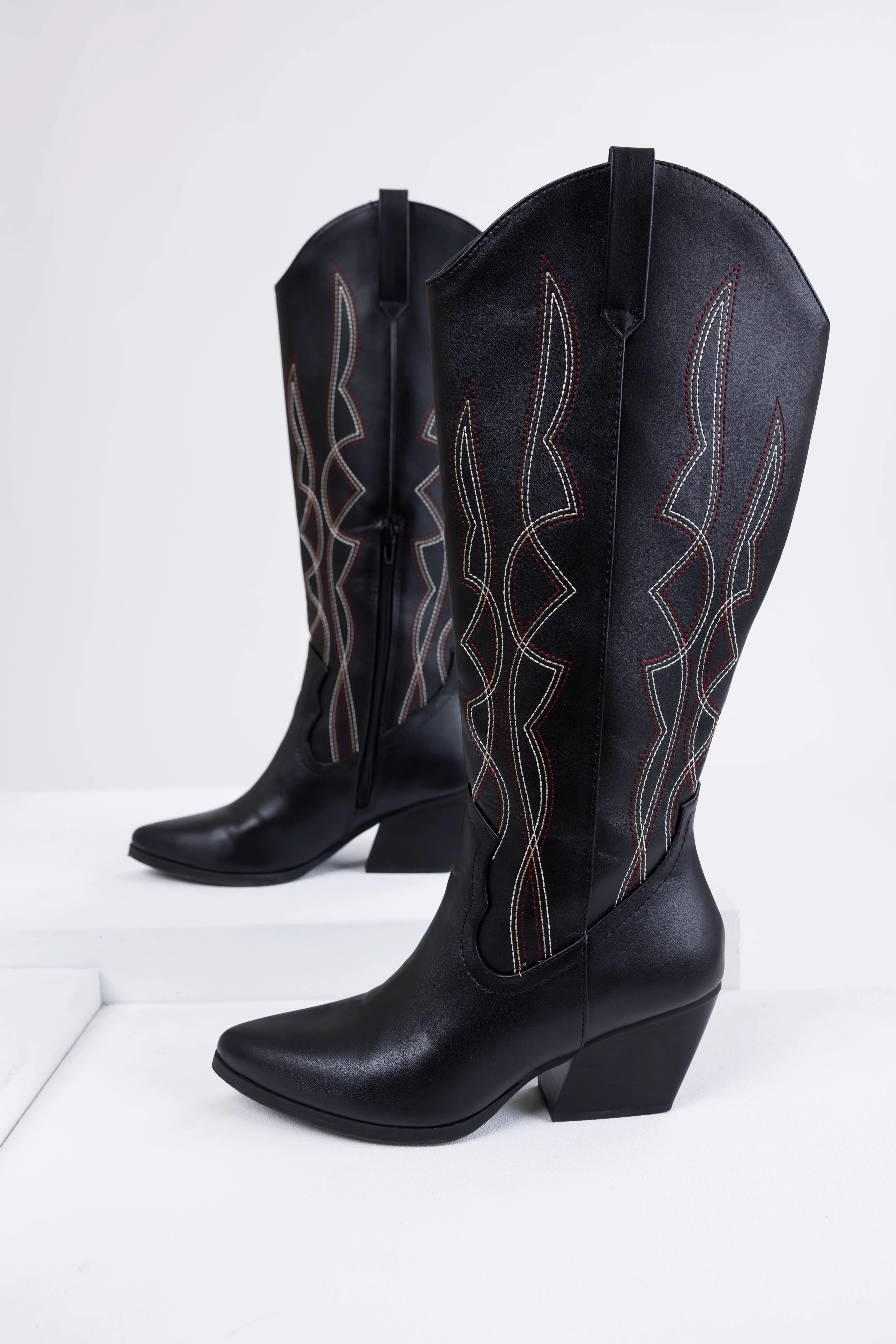 Black Western Style Knee High Boots