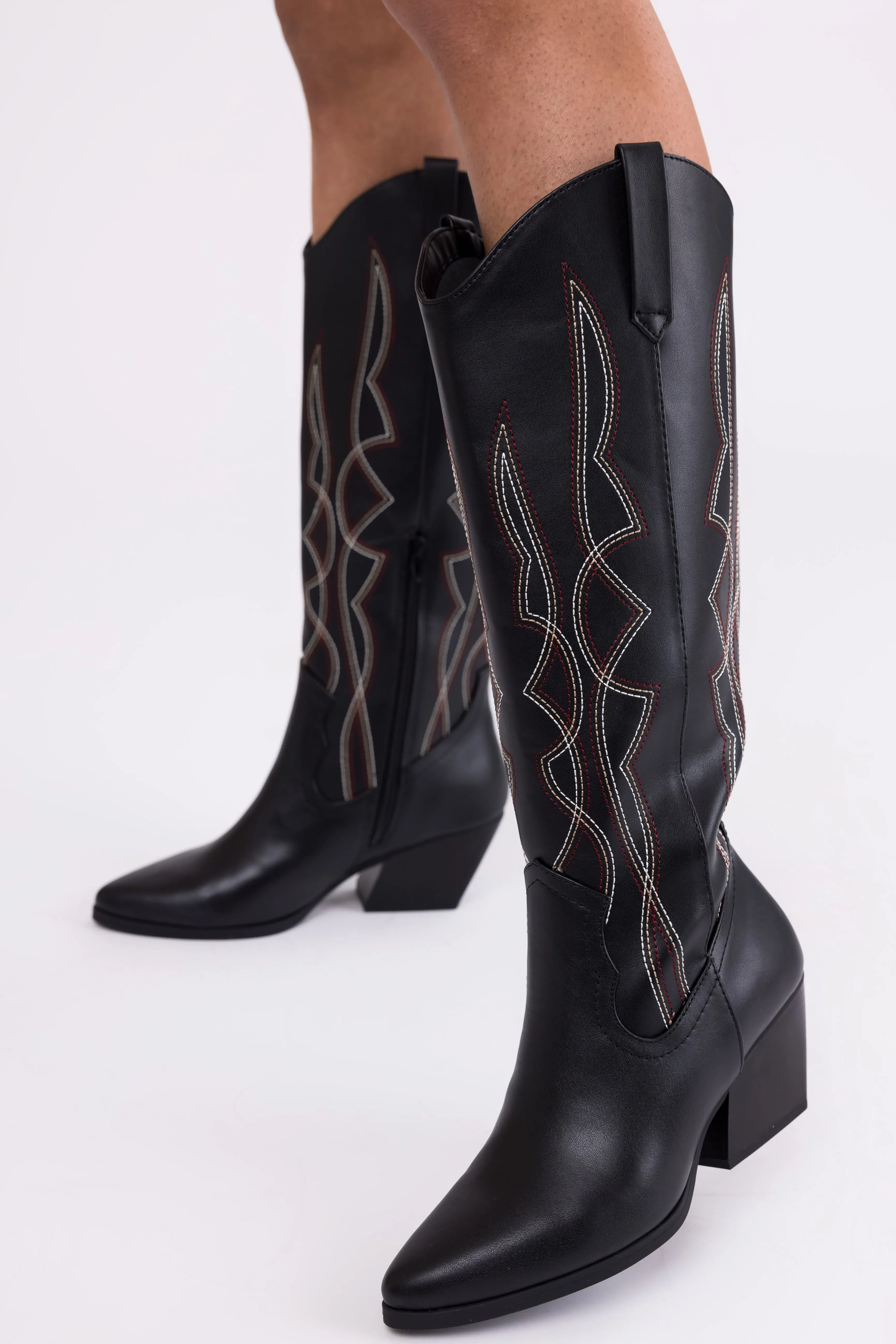 Black Western Style Knee High Boots