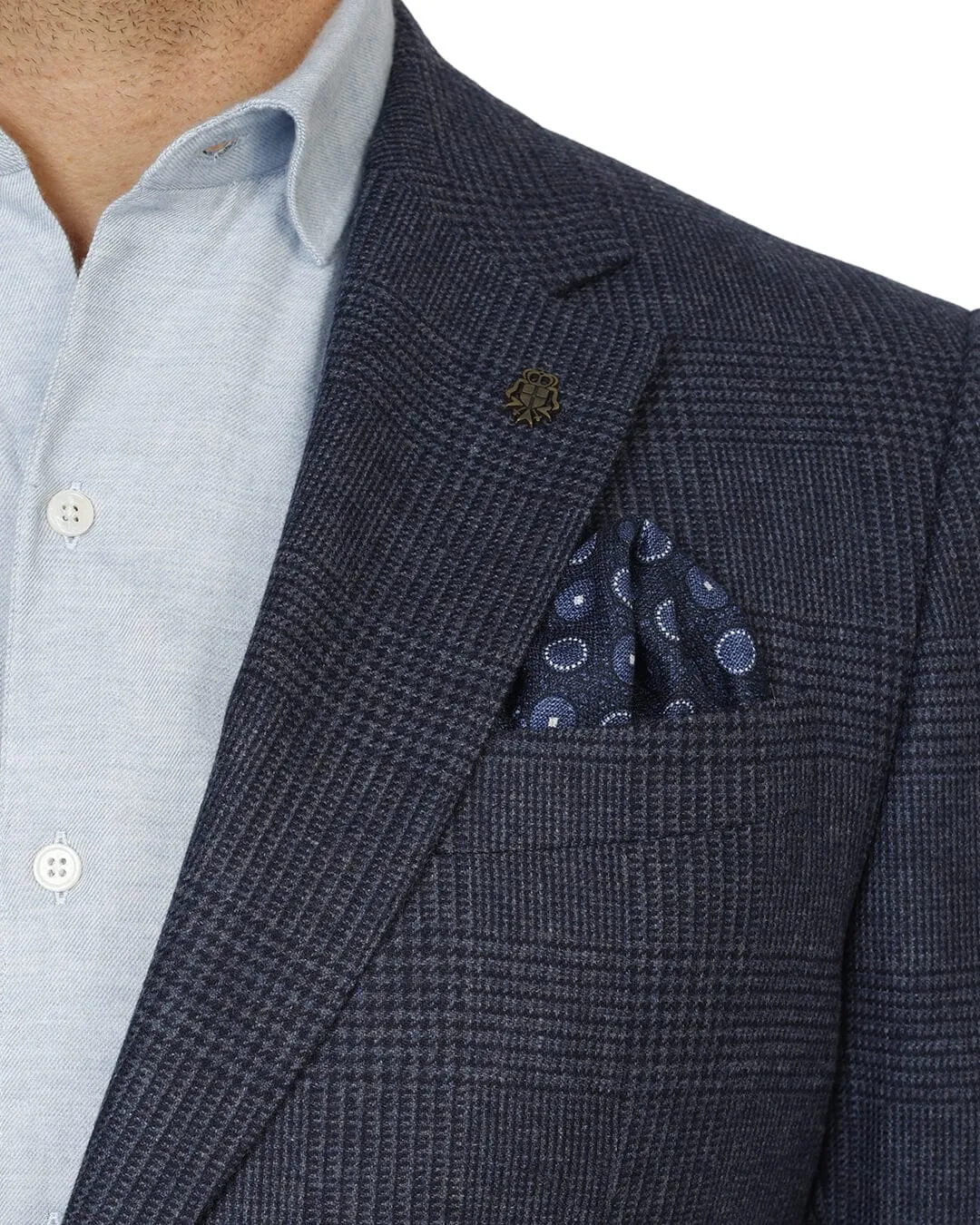 Blue Wool Cotton Cashmere Prince of Wales Check Jacket