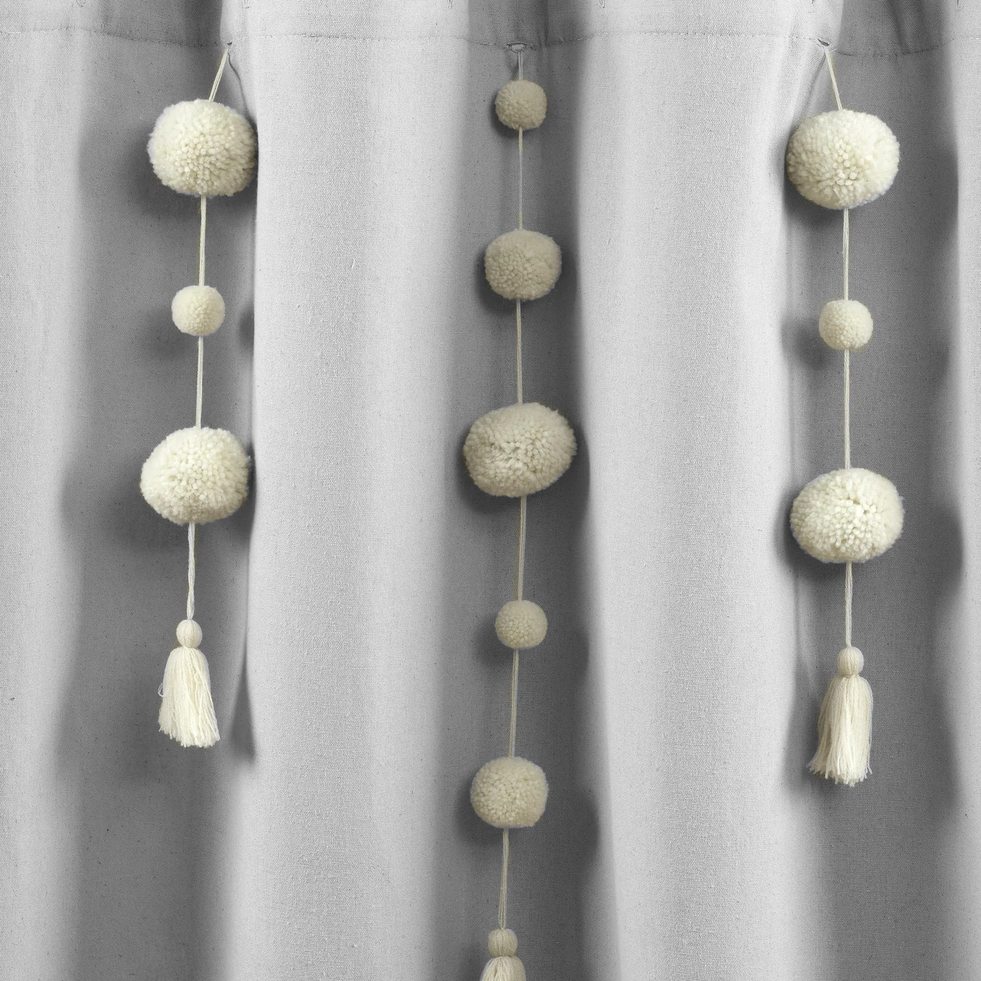 Boho Pom Pom Tassel Faux Linen Shower Curtain