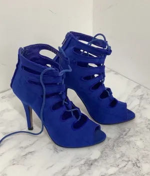 Boohoo Peep Toe Cut Out Lace-up Heels, Blue, UK3/EU36