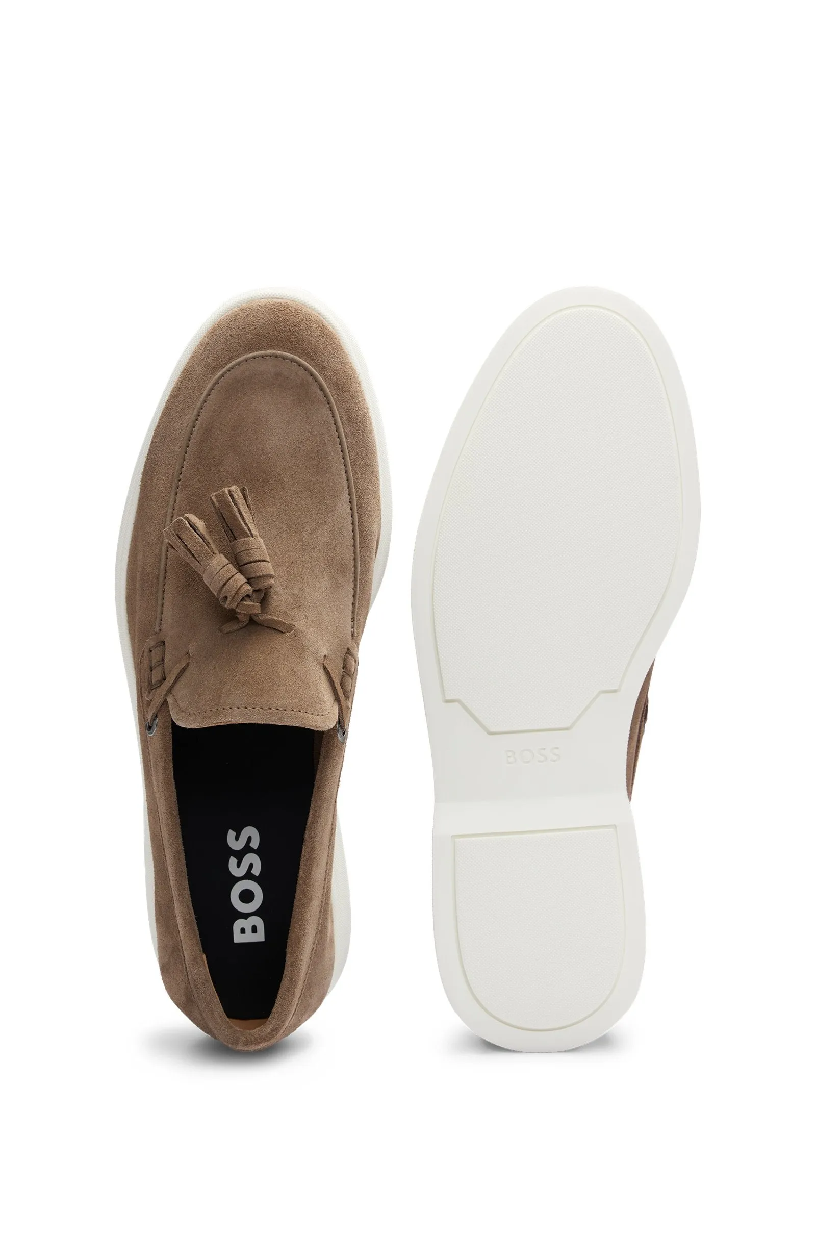 Boss Suede Slip-on Loafers with Tassel Trim - Beige