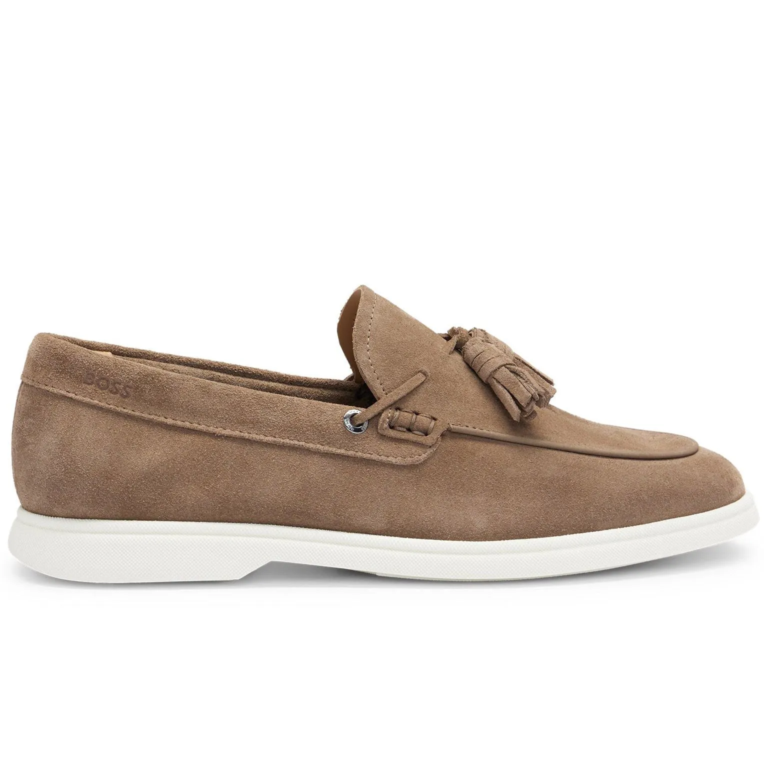 Boss Suede Slip-on Loafers with Tassel Trim - Beige