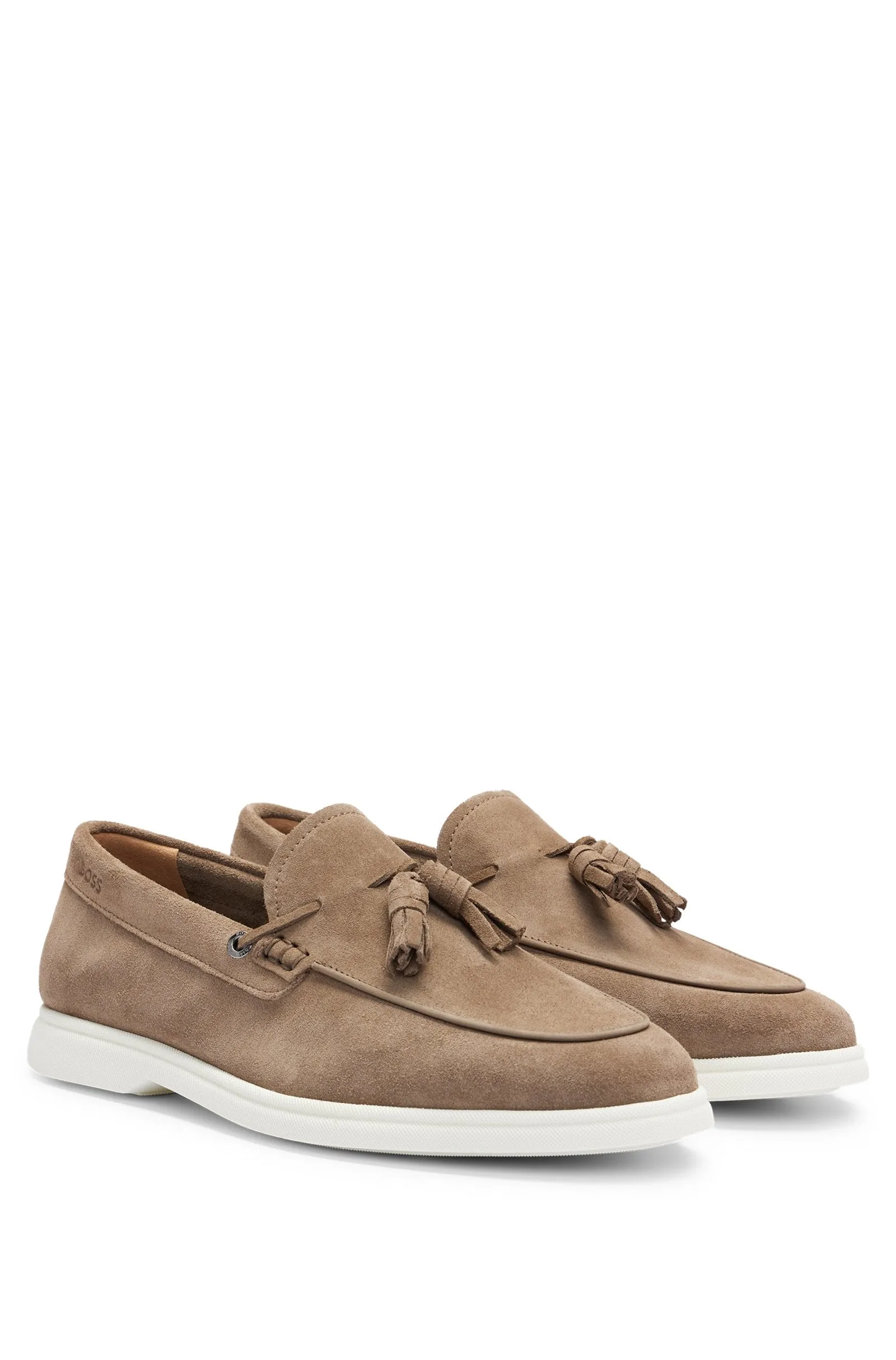 Boss Suede Slip-on Loafers with Tassel Trim - Beige