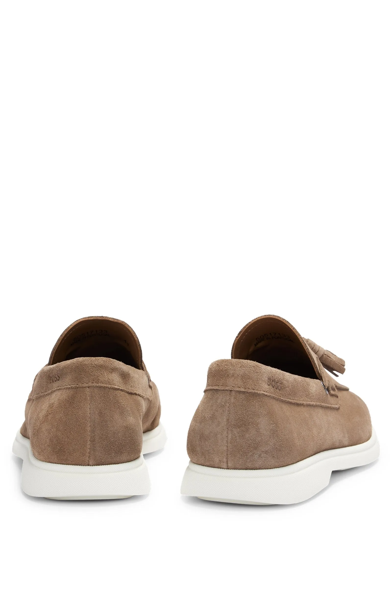 Boss Suede Slip-on Loafers with Tassel Trim - Beige