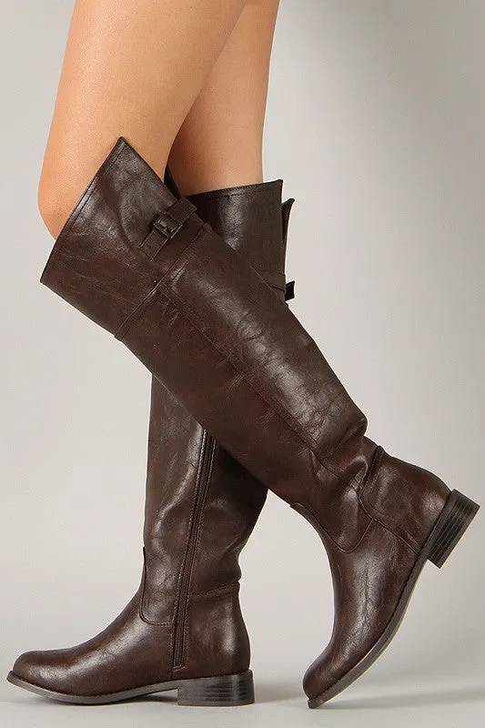 Breckelle Buckle Round Toe Riding Thigh High Boot