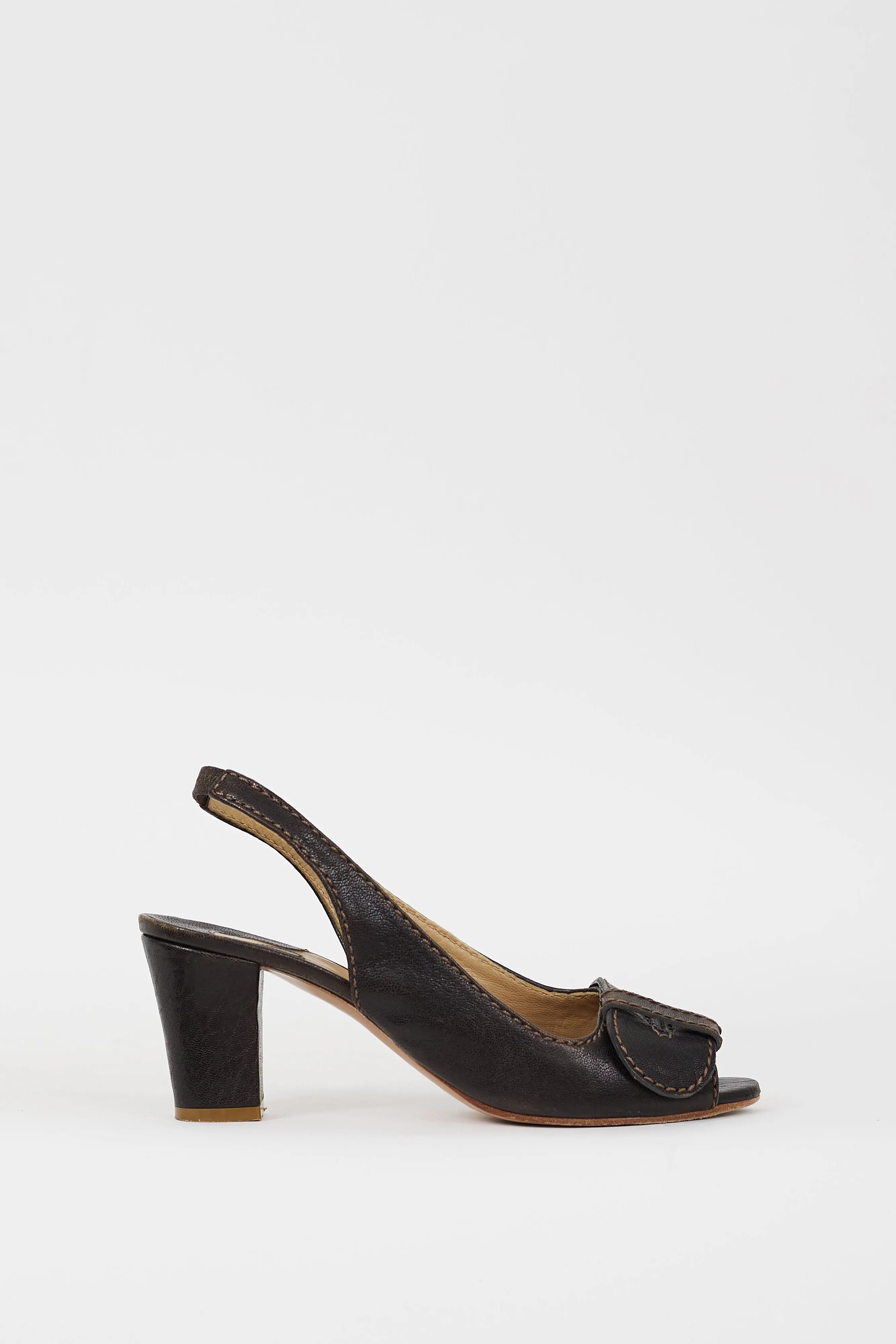 Brown Leather Slingback Heel