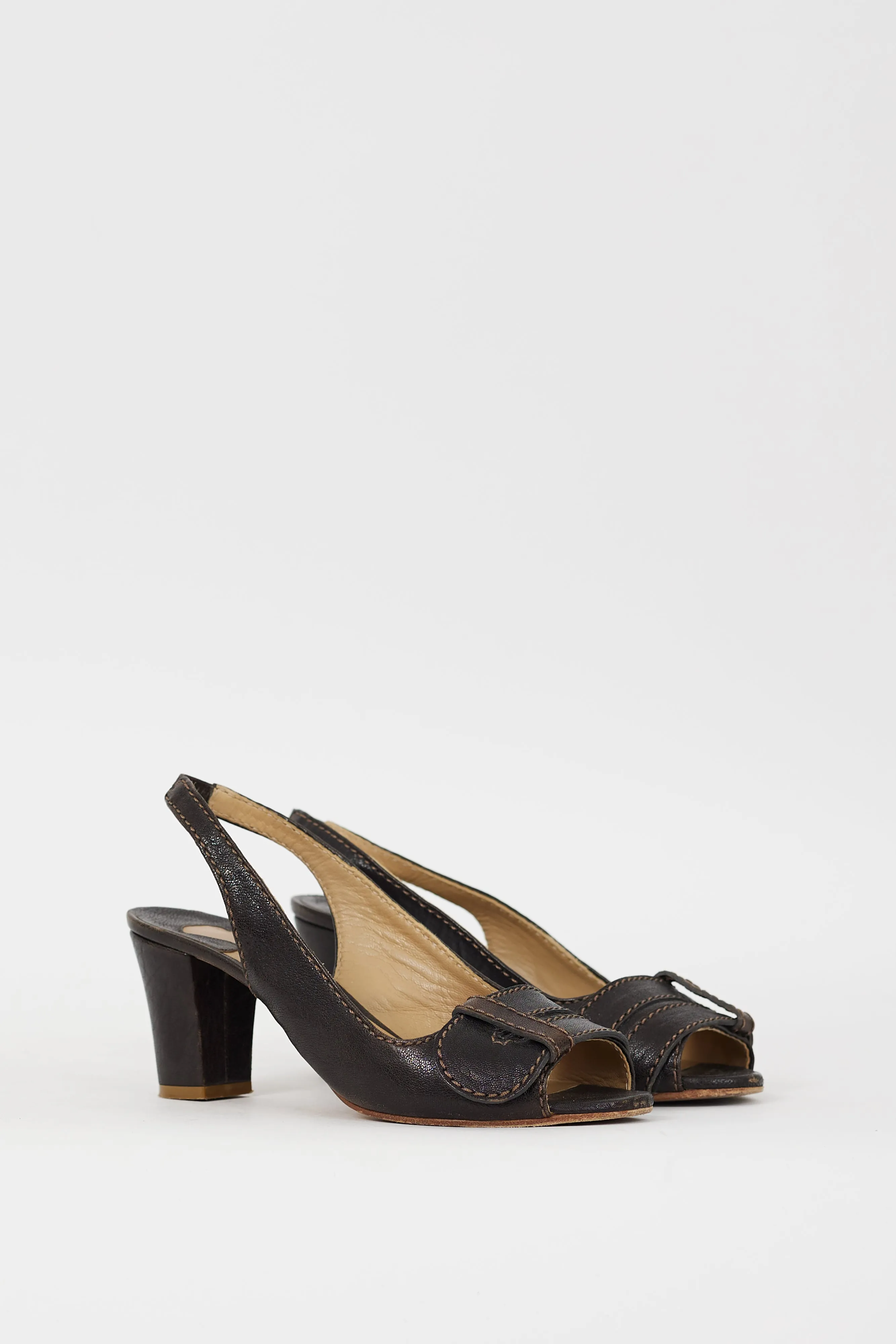 Brown Leather Slingback Heel