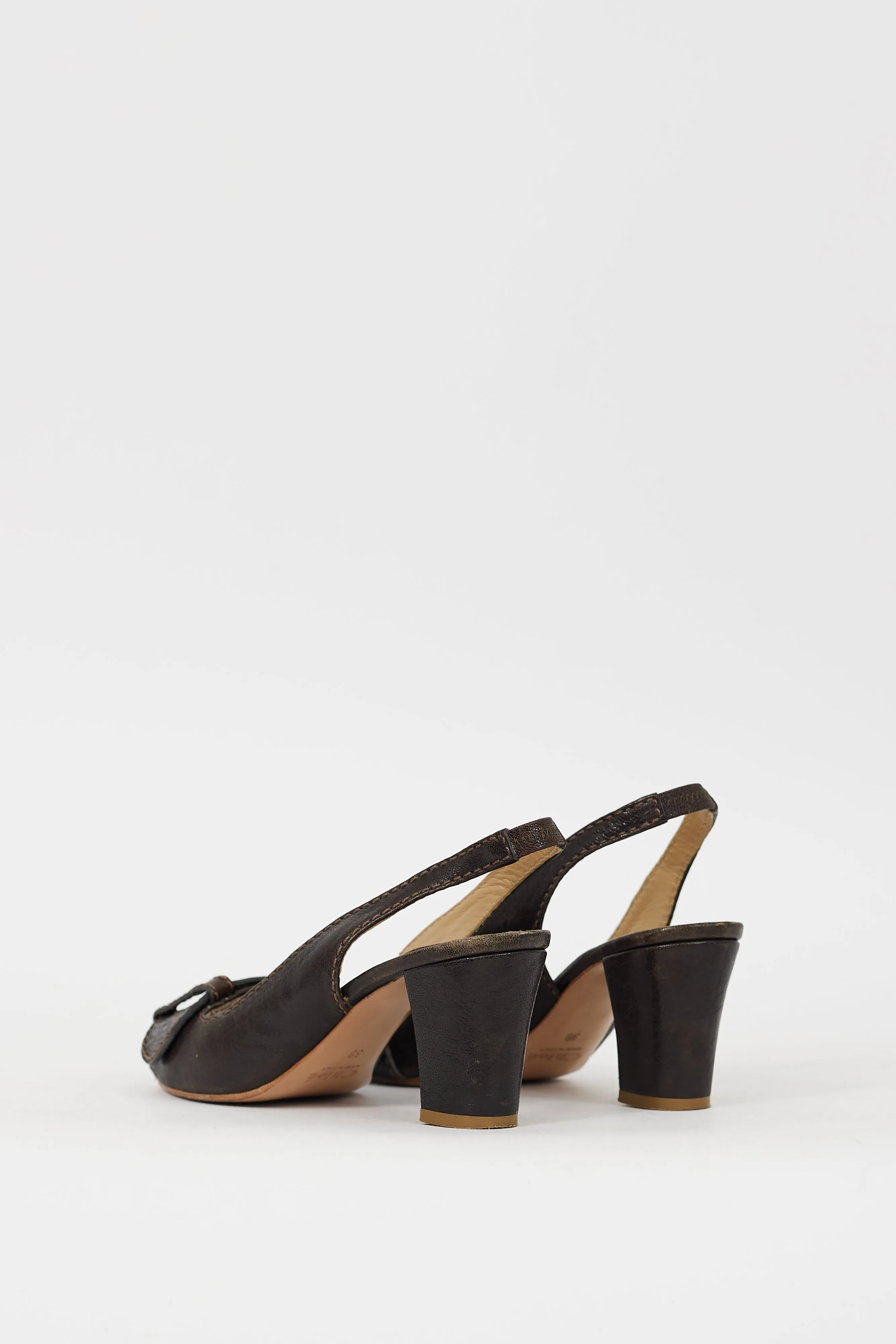 Brown Leather Slingback Heel