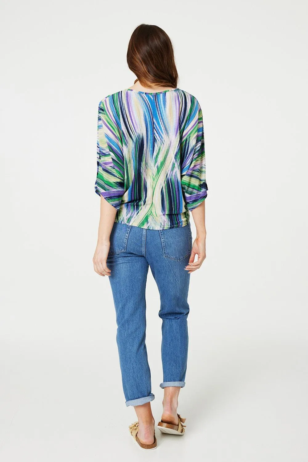 Brushstroke Print Top with Necklace