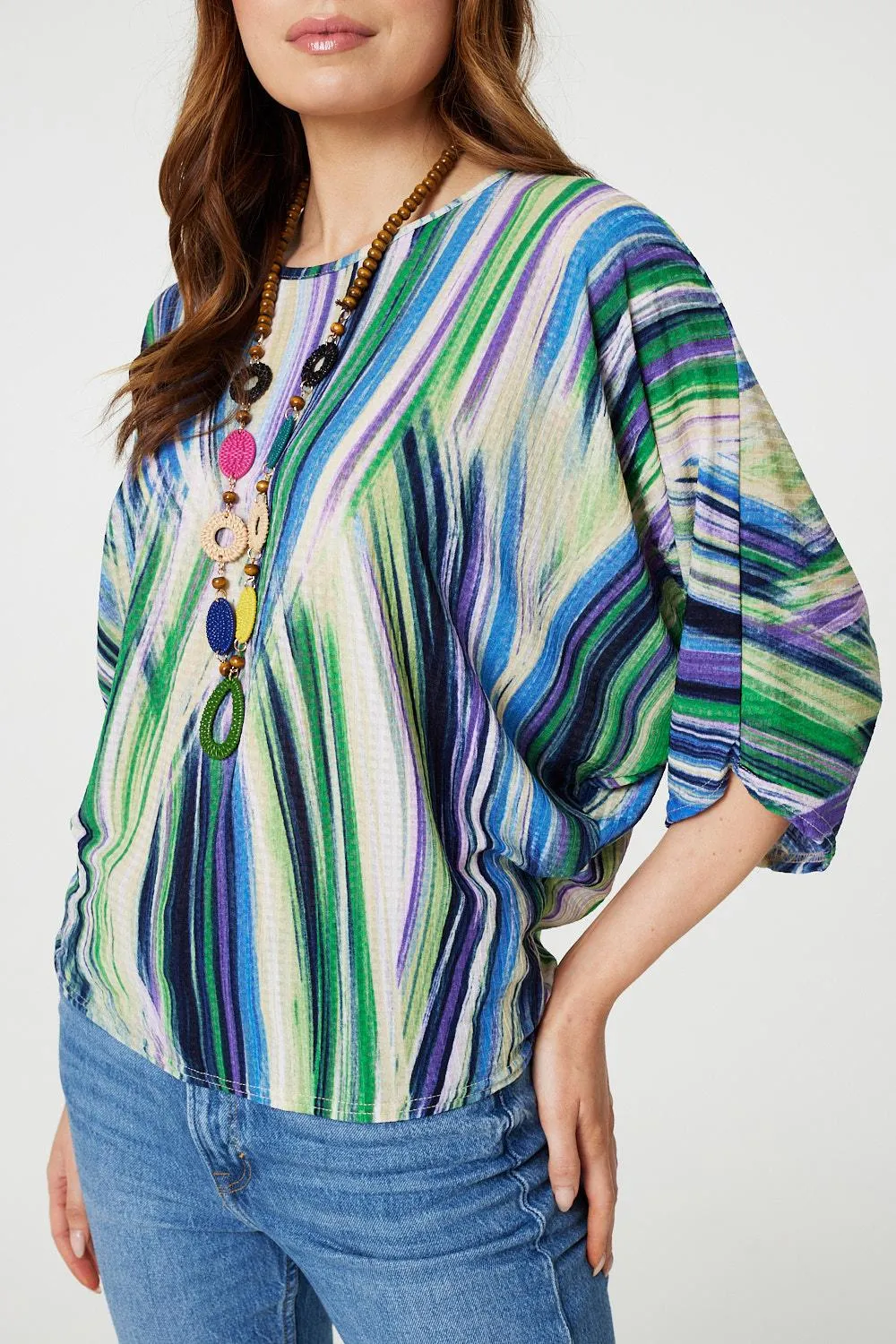 Brushstroke Print Top with Necklace