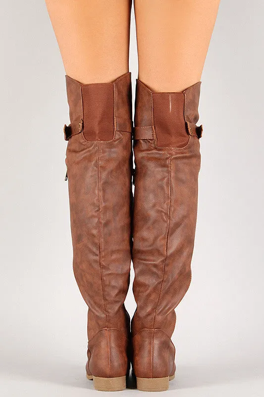 Buckled Zipper Round Toe Riding Over-The-Knee Boots