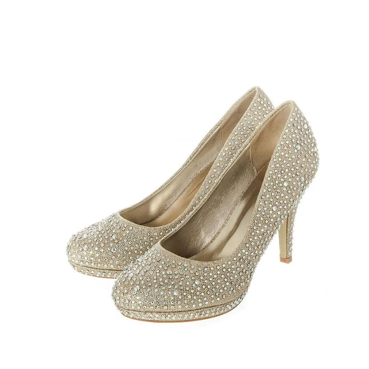 Carnation Round Toe Medium Platform Heel Diamante Court Shoe