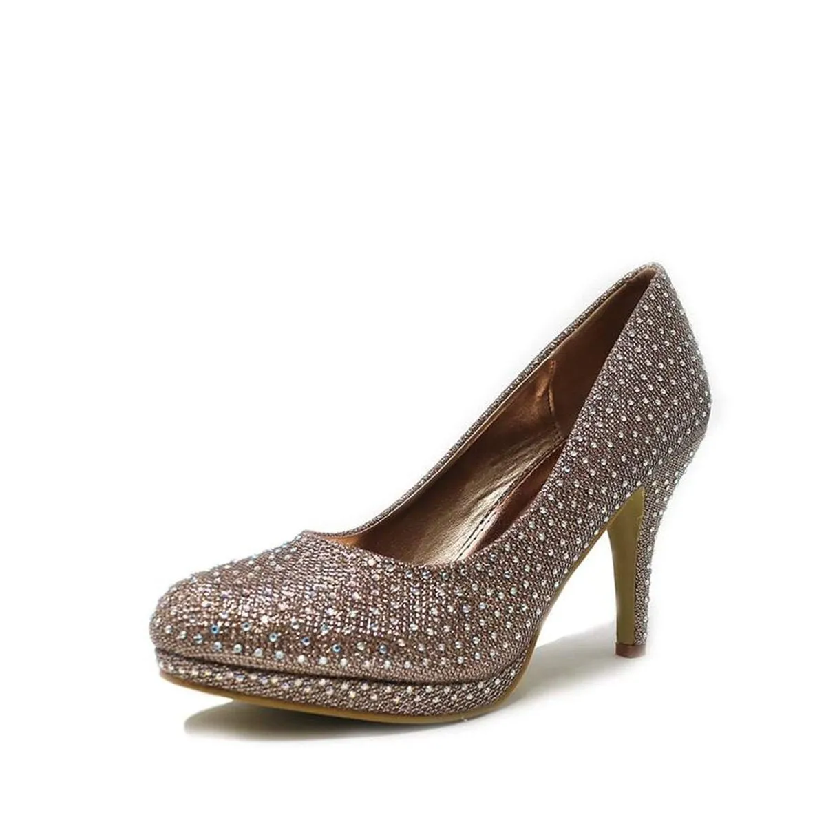 Carnation Round Toe Medium Platform Heel Diamante Court Shoe