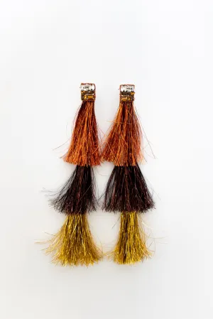 Cascade Tassel Statement Earrings in Orange, Bronze and Gold