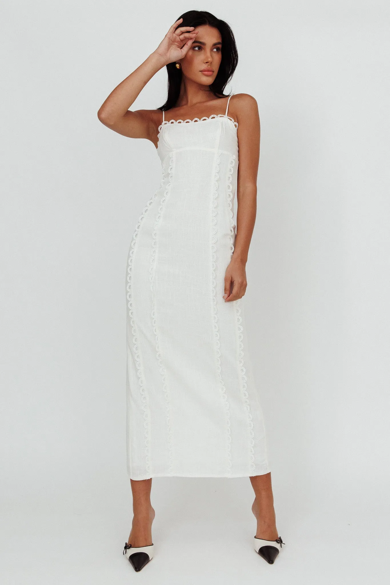 Chamberlain Scallop Trim Midi Dress White