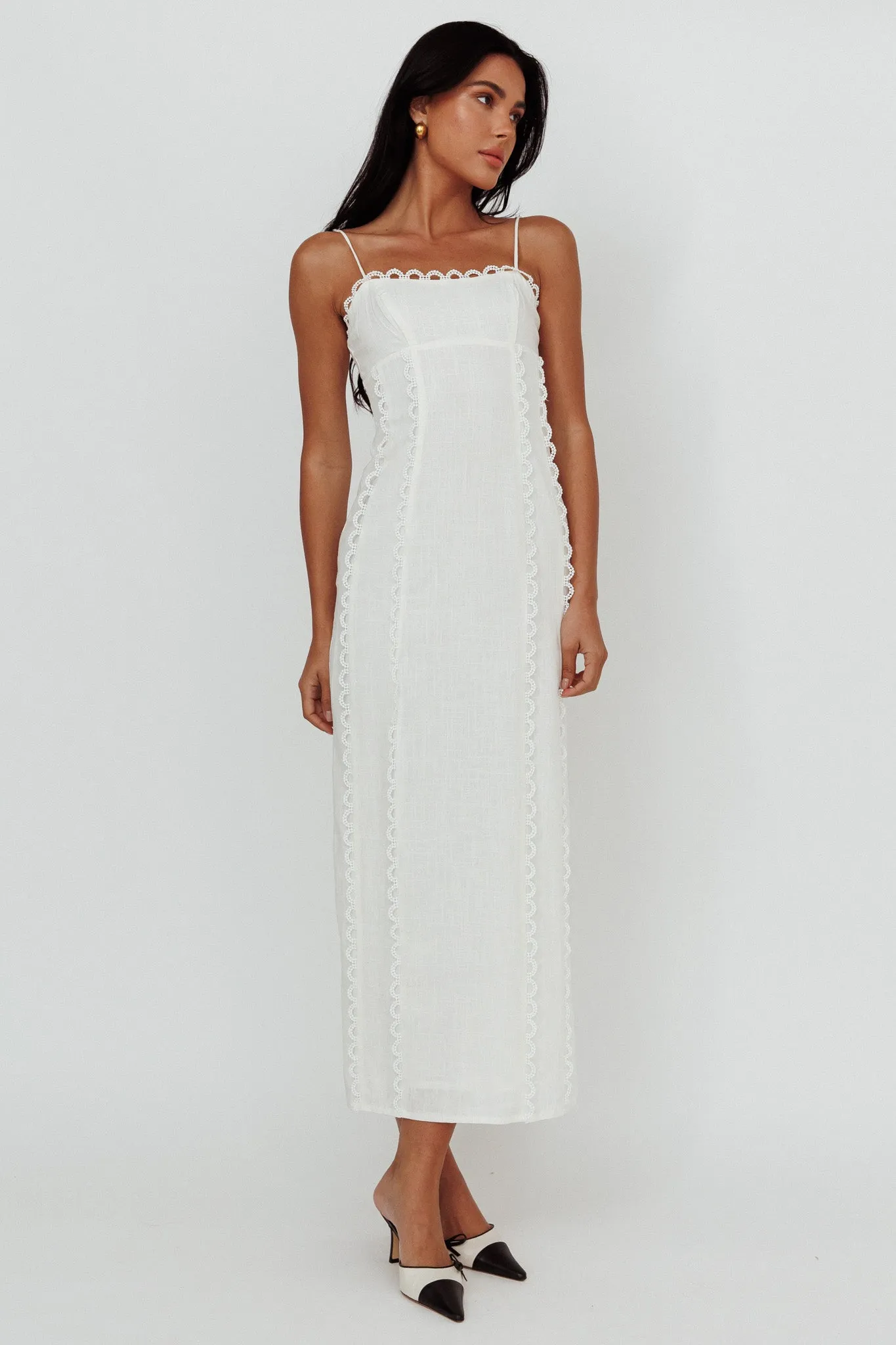 Chamberlain Scallop Trim Midi Dress White