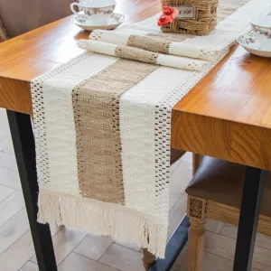 Chic Table Runner with Tassel Linen Jute Cotton Cabinet Cover