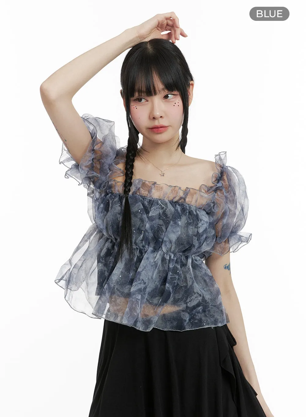 Chiffon Puffy Shoulder Short Sleeve OM426