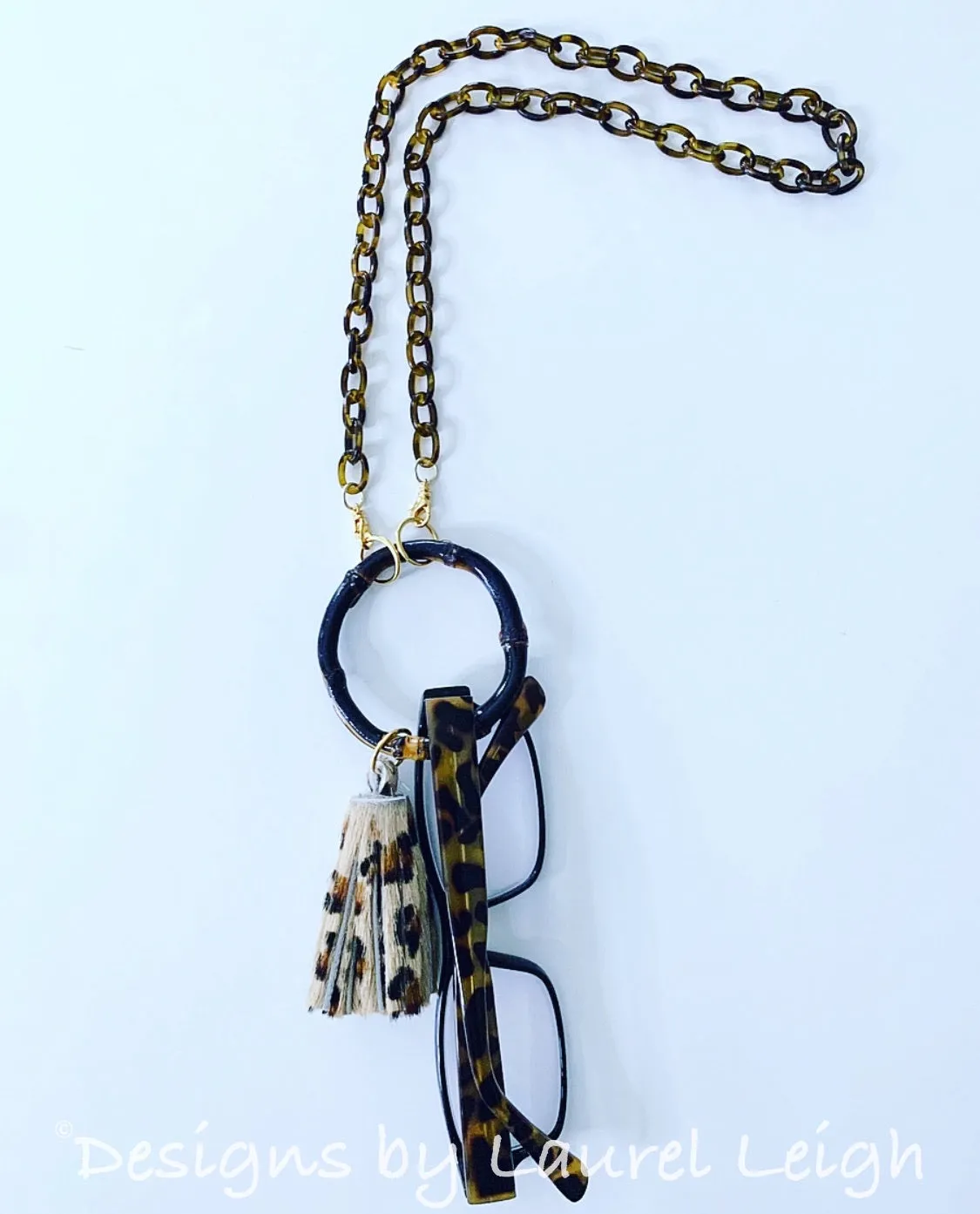 Chinoiserie Bamboo, Tortoise & Leopard Tassel Eyeglass / Sunglass / Mask Holder / Lanyard Chain / Necklace