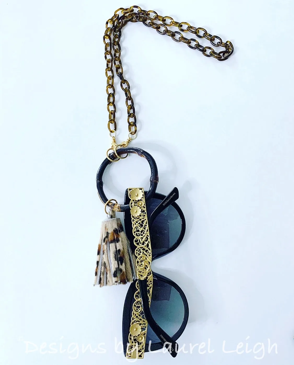 Chinoiserie Bamboo, Tortoise & Leopard Tassel Eyeglass / Sunglass / Mask Holder / Lanyard Chain / Necklace