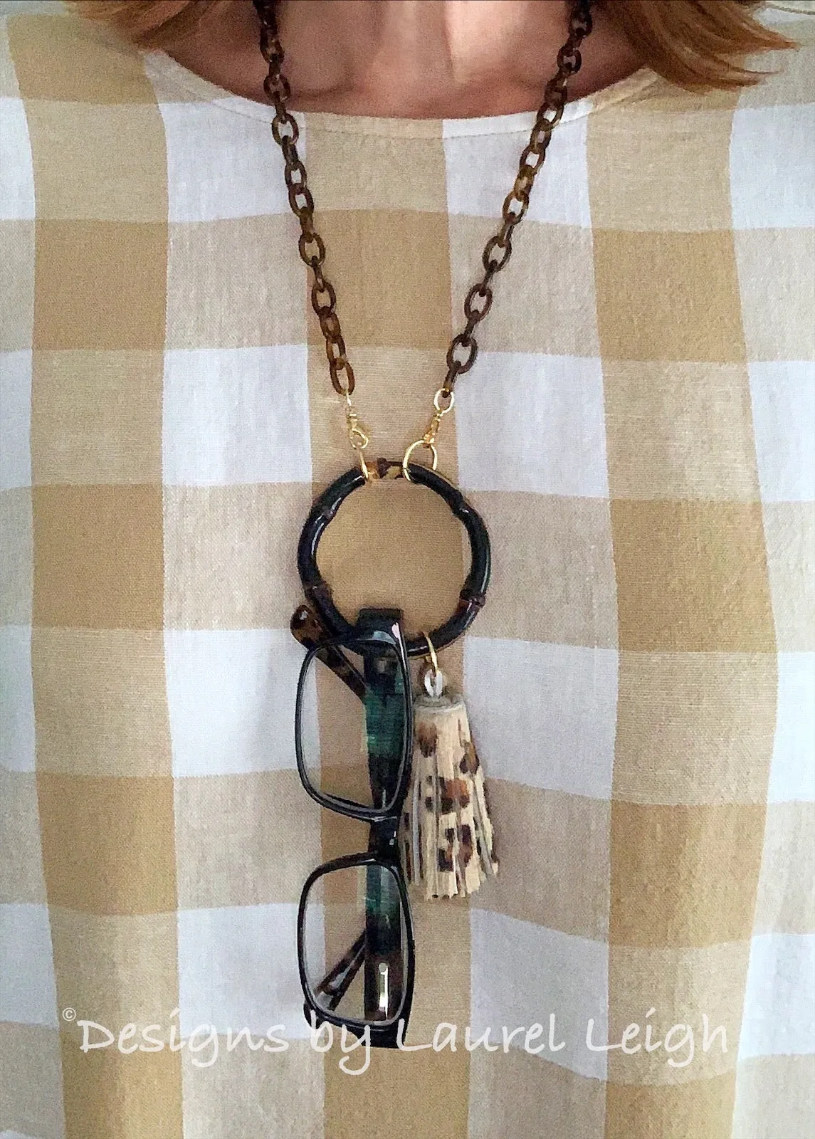 Chinoiserie Bamboo, Tortoise & Leopard Tassel Eyeglass / Sunglass / Mask Holder / Lanyard Chain / Necklace