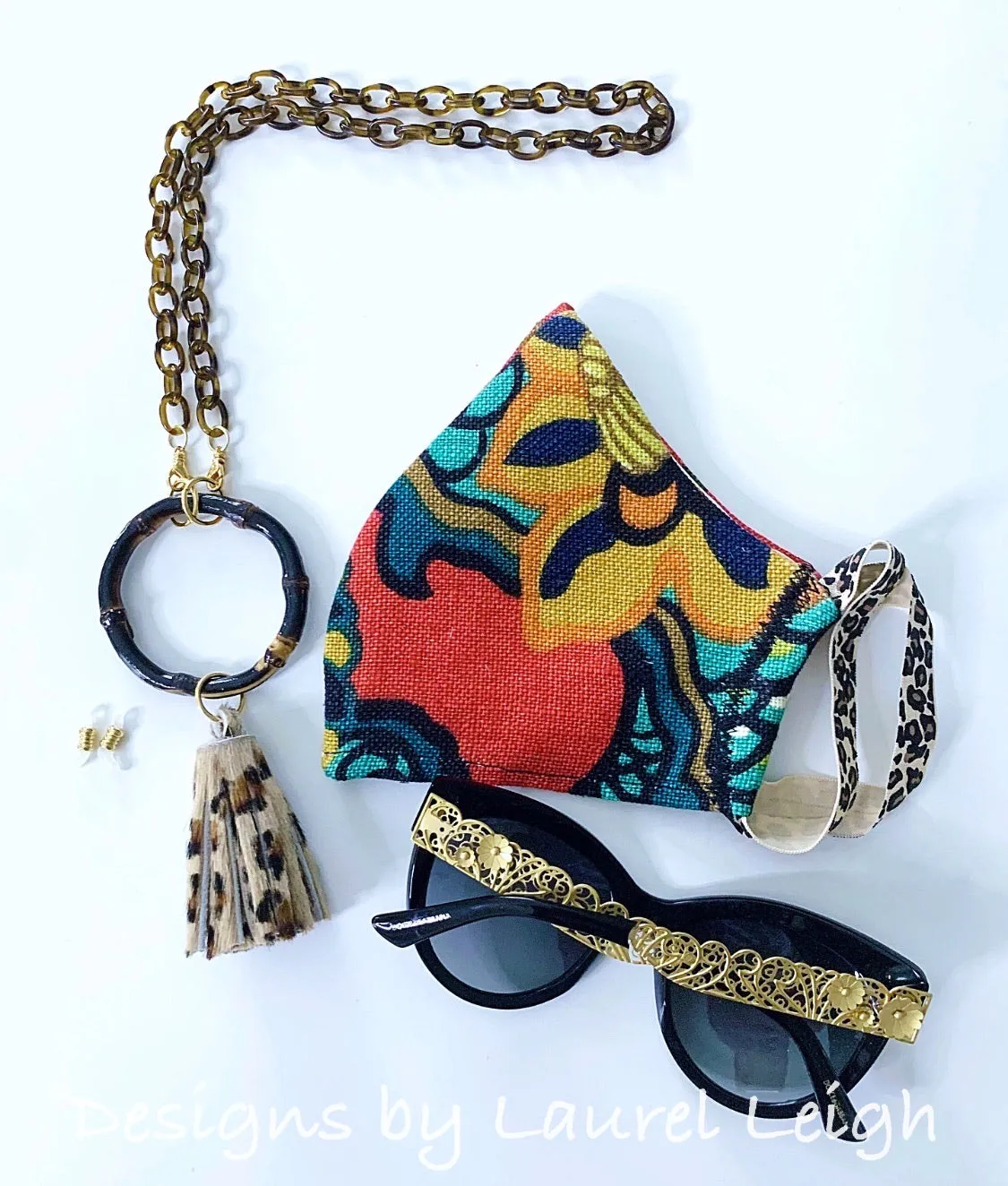 Chinoiserie Bamboo, Tortoise & Leopard Tassel Eyeglass / Sunglass / Mask Holder / Lanyard Chain / Necklace