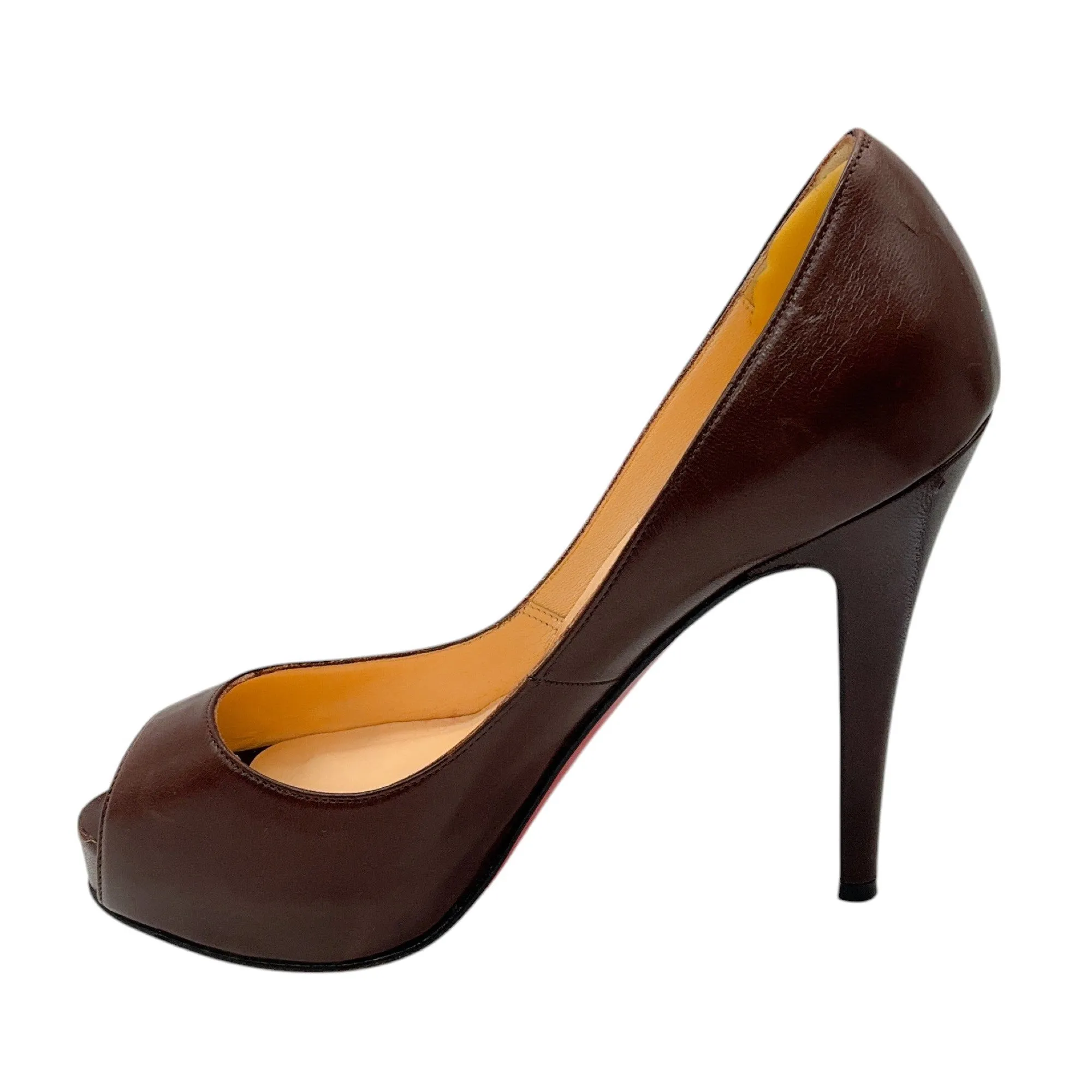 Christian Louboutin Brown Very Prive 120 Peep Toe Leather Pumps