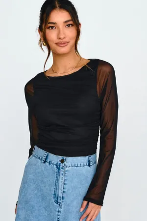 City High Sheer Sleeve Bodysuit Black