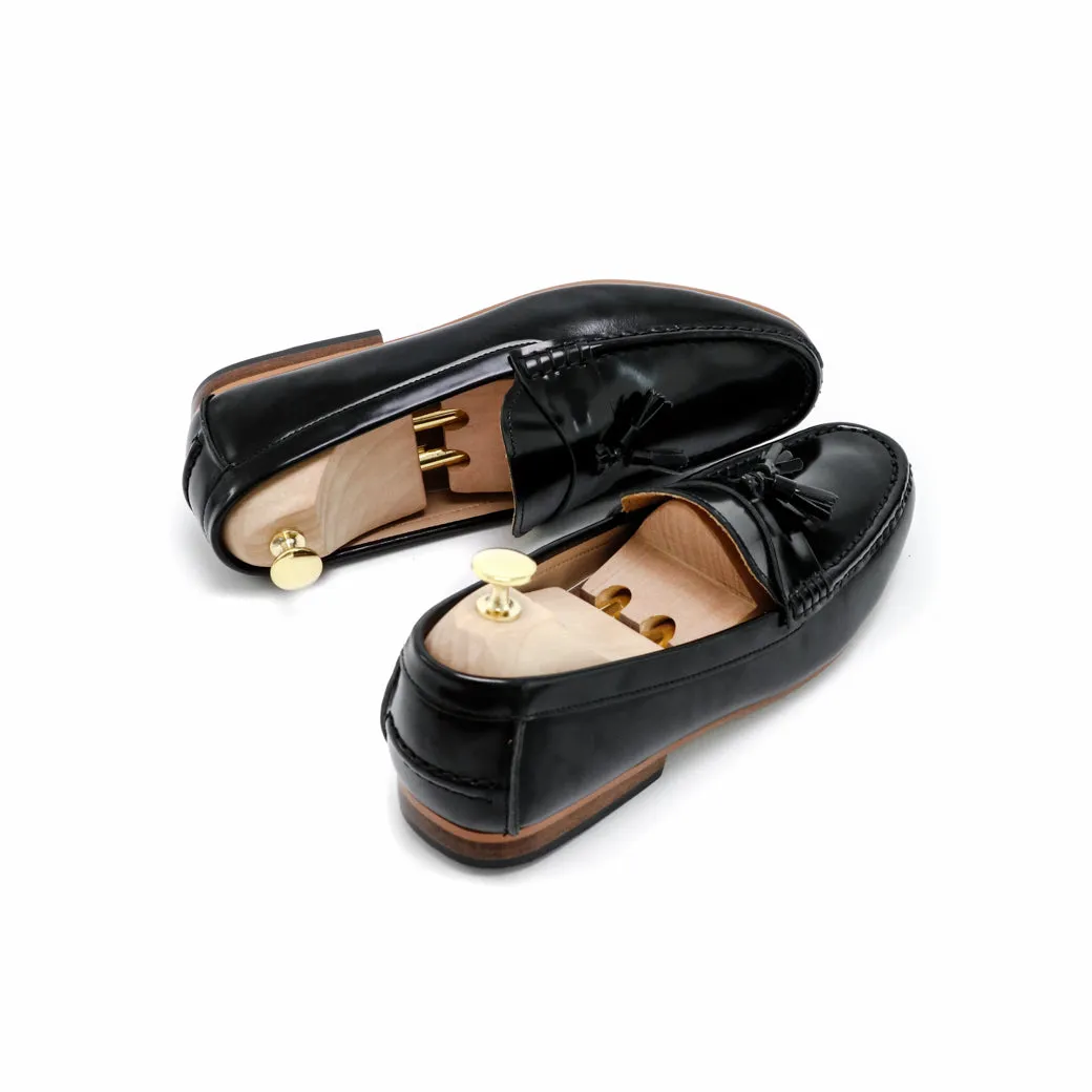 Comfy Tassel Loafer European Brush Off Black Patent