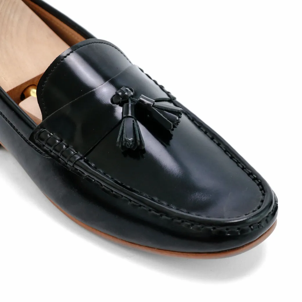 Comfy Tassel Loafer European Brush Off Black Patent